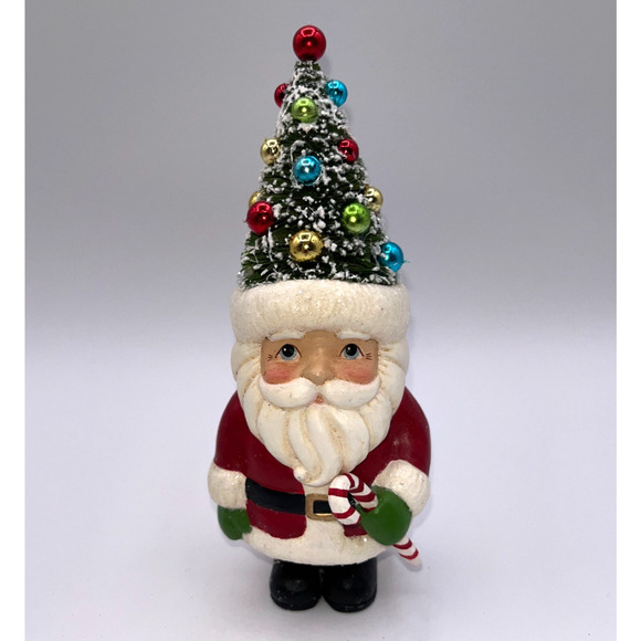 Retro Christmas Santa Holding Candy Cane Bottle Brush Tree Head Ho Ho Ho Holiday - Picture 2 of 16